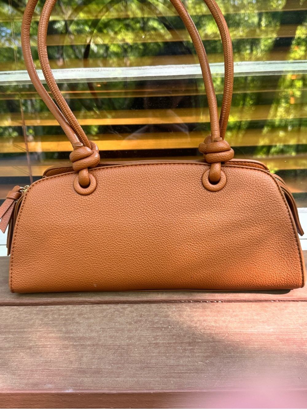 Ello Double Handle Brown Shoulder Bag — Structured Minimalist Vegan leather